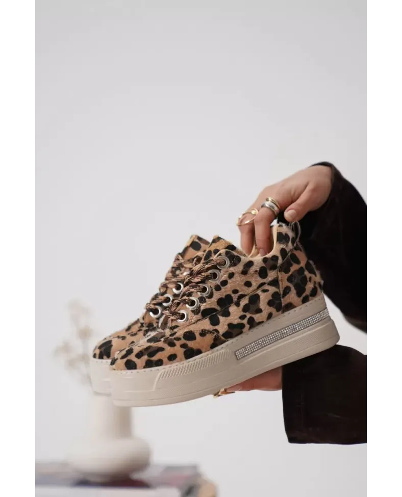 Kadın 8cm Boy Uzatan Gizli Topuklu Leopar Spor Ayakkabı TR04MS01E