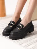 Kadın Siyah Cilt 6cm Topuklu Loafer TR17MS01C