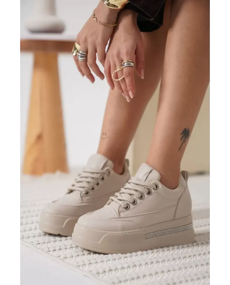 Kadın Bej Gizli Topuklu Sneaker TR04MS01C