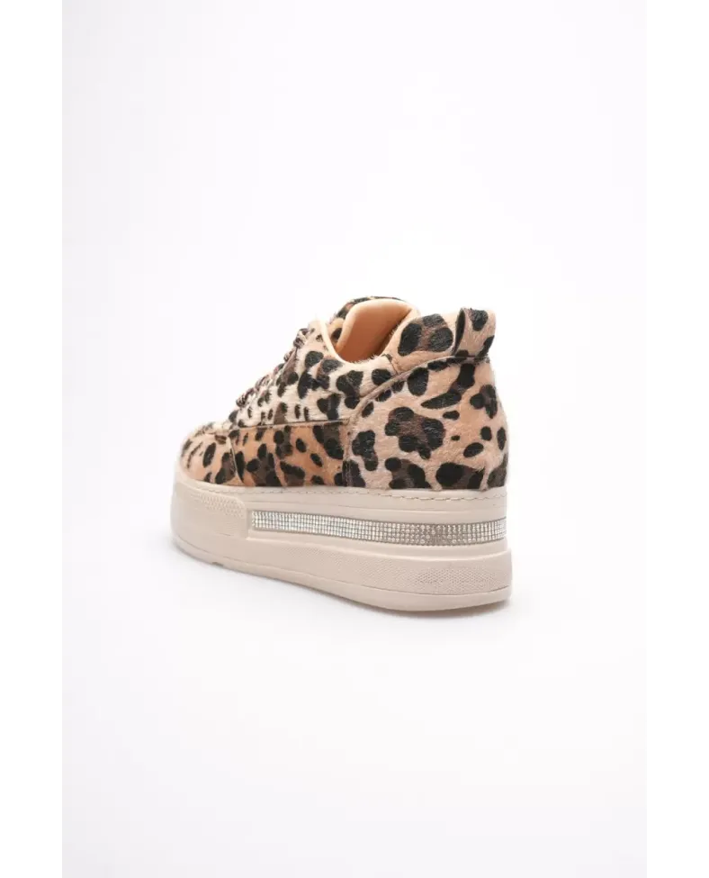Kadın 8cm Boy Uzatan Gizli Topuklu Leopar Spor Ayakkabı TR04MS01E