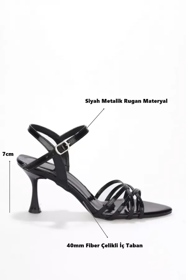 Kadın Siyah Metalik Rugan 7cm İnce Topuklu Abiye Ayakkabı TR45MY01A