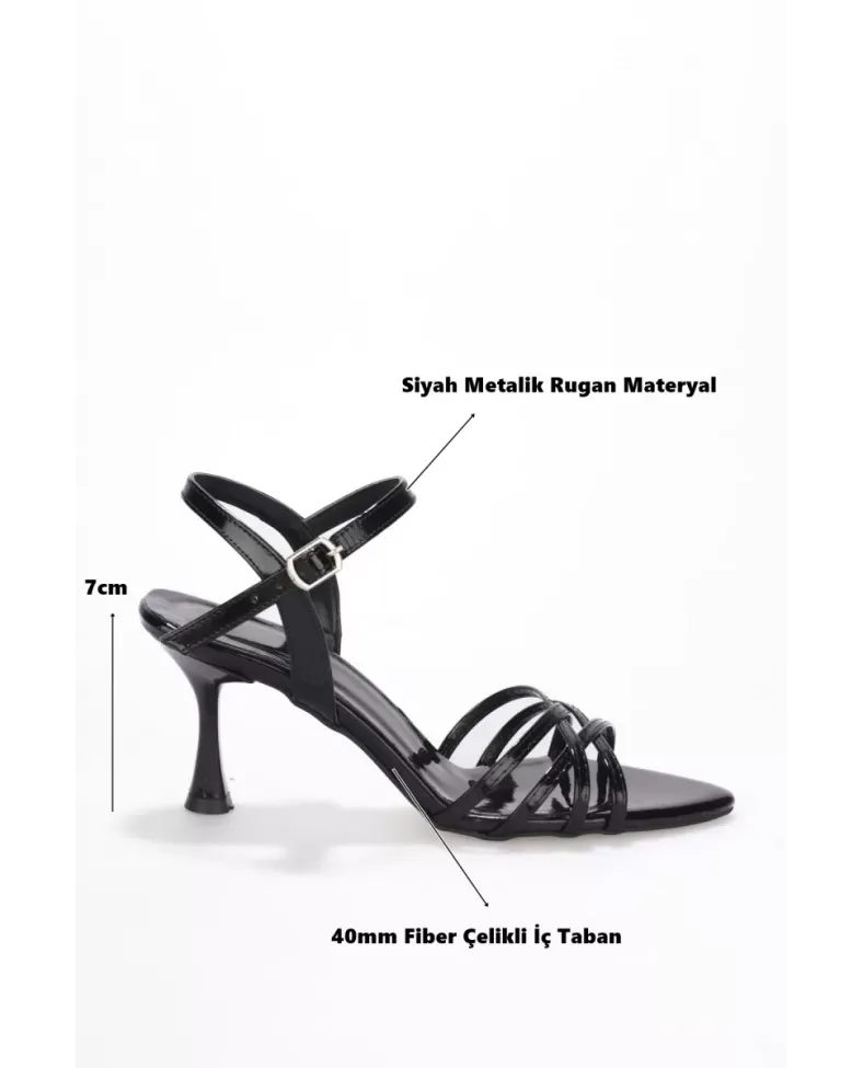 Kadın Siyah Metalik Rugan 7cm İnce Topuklu Abiye Ayakkabı TR45MY01A