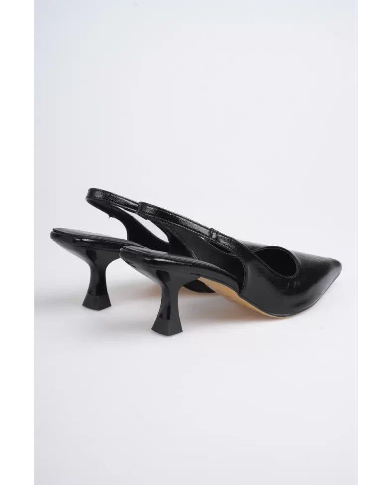 Kadın Siyah Kırışık Rugan Topuklu Ayakkabı TR08MS08C