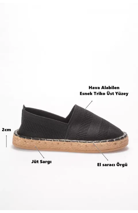 Kadın Siyah Triko Jüt Sargı El Yapımı Espadril TR44MY01A