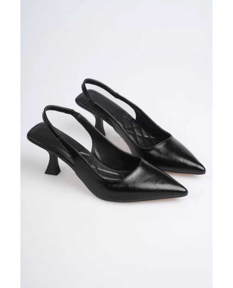 Kadın Siyah Kırışık Rugan Topuklu Ayakkabı TR08MS08C
