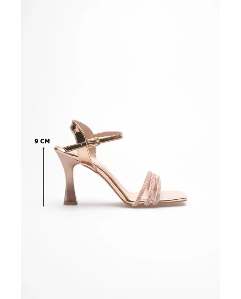 Rose Gold Taşlı İnce Topuklu Abiye Sandalet TR20MY15G