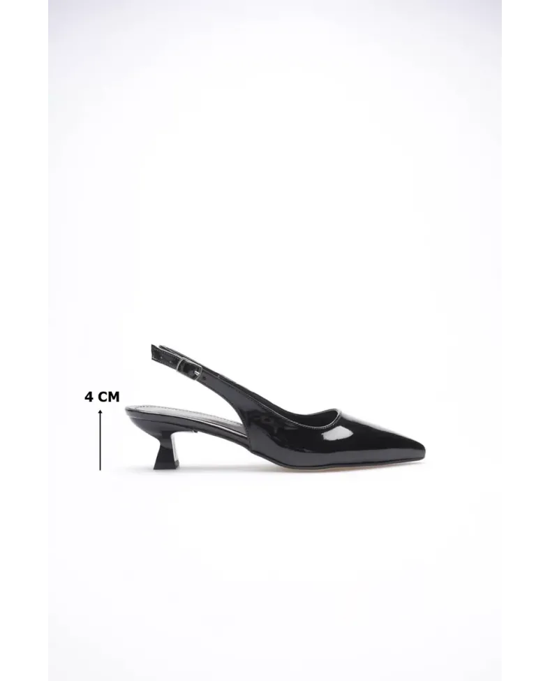 Kadın Siyah Rugan Kısa Topuklu Ayakkabı TR20MS04E