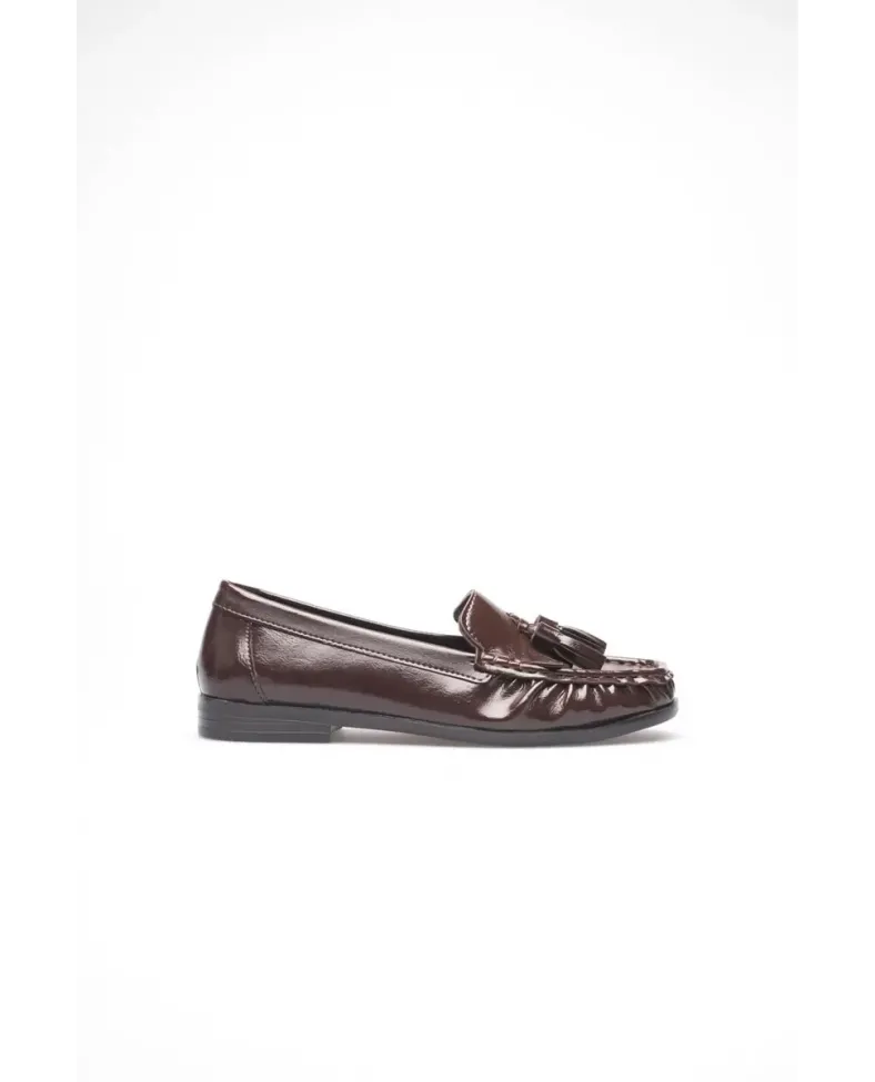 Acı Kahve Rugan Püsküllü Kadın Loafer Ayakkabı TR88MS01B