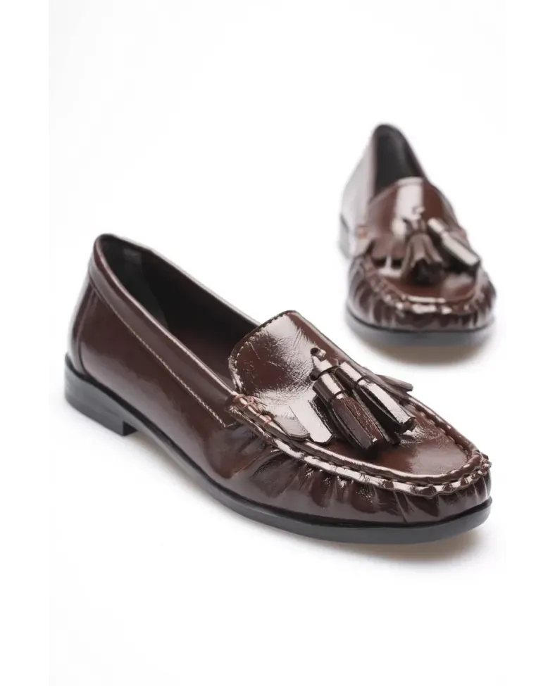 Acı Kahve Rugan Püsküllü Kadın Loafer Ayakkabı TR88MS01B