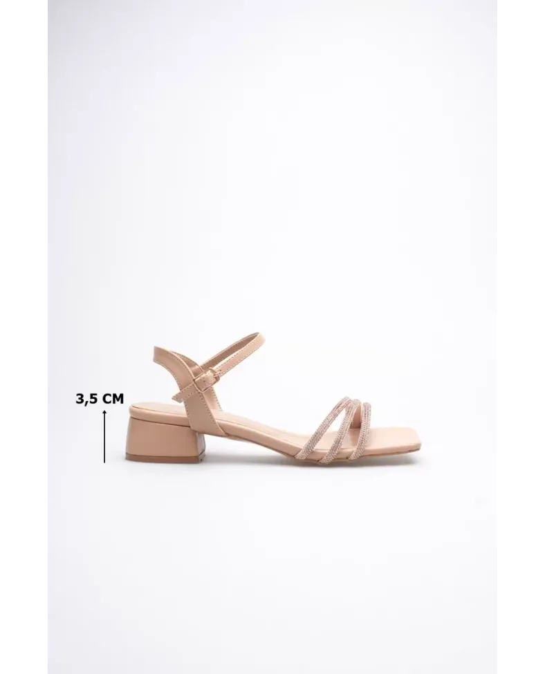 Kadın Nude Taşlı Kalın Topuklu Sandalet TR20MY26D