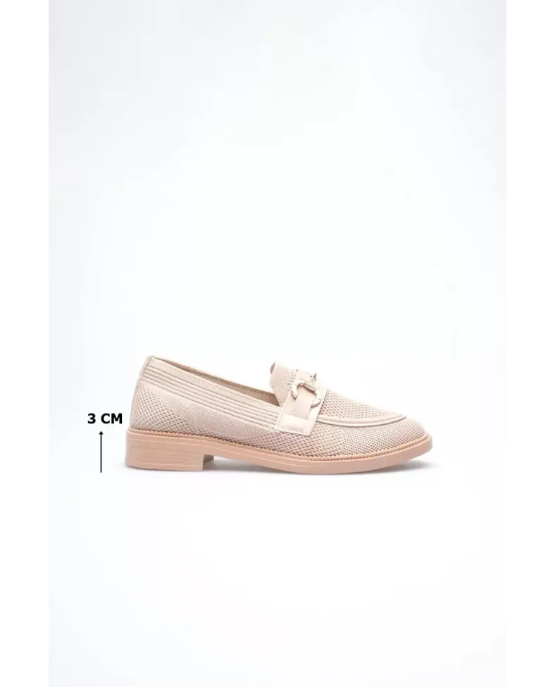 Bej Kadın Metal Tokalı Günlük Ayakkabı TR30MS02B