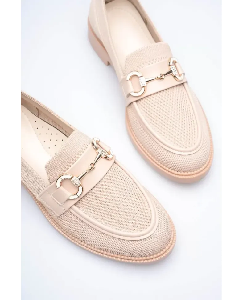 Bej Kadın Metal Tokalı Günlük Ayakkabı TR30MS02B