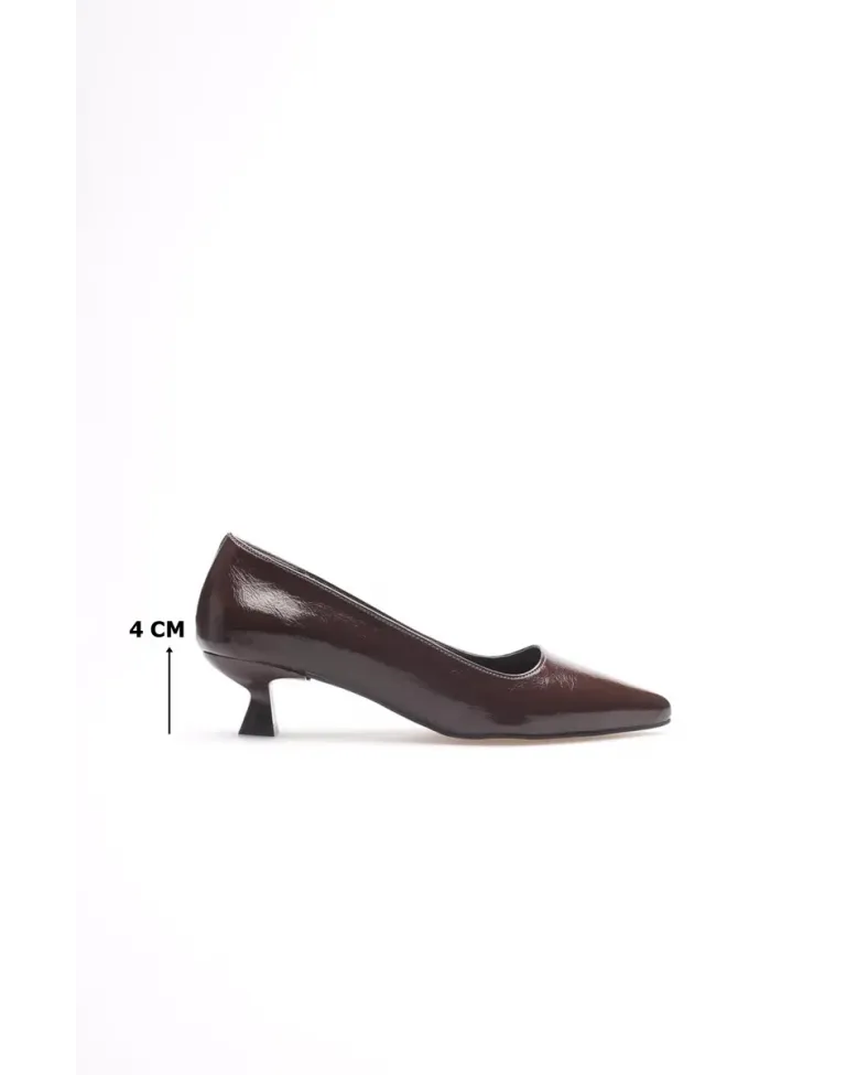 Kadın Acı Kahve Kırışık Rugan Kısa Topuklu Stiletto Ayakkabı TR20MS03D
