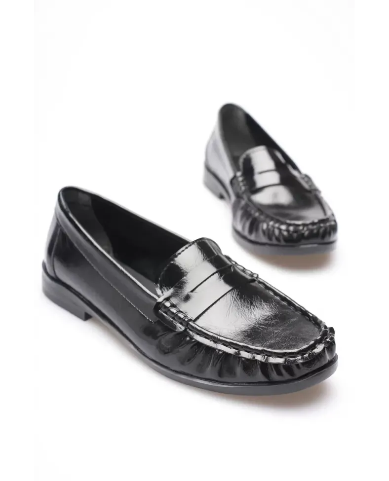 Siyah Parlak Deri Görünümlü Penny Loafer TR88MS02A