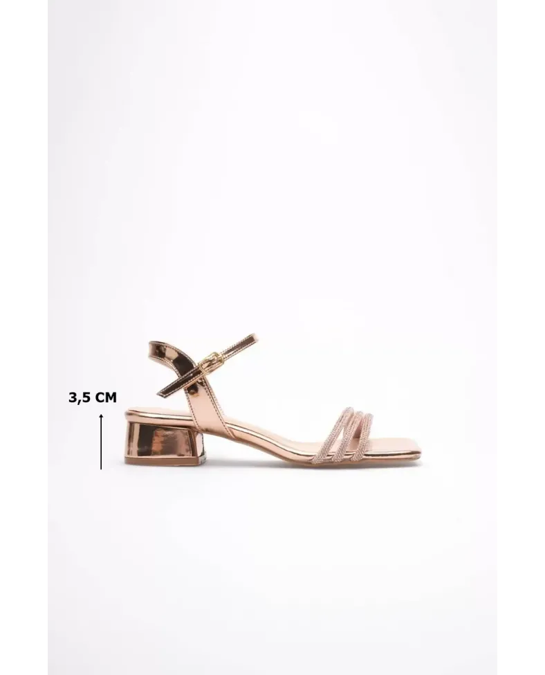 Kadın Rose Gold Taşlı Kalın Topuklu Sandalet TR20MY26F