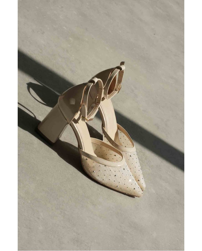 Tekstil Kumaş Taşlı Kadın Topuklu Ayakkabı TR08MS18B