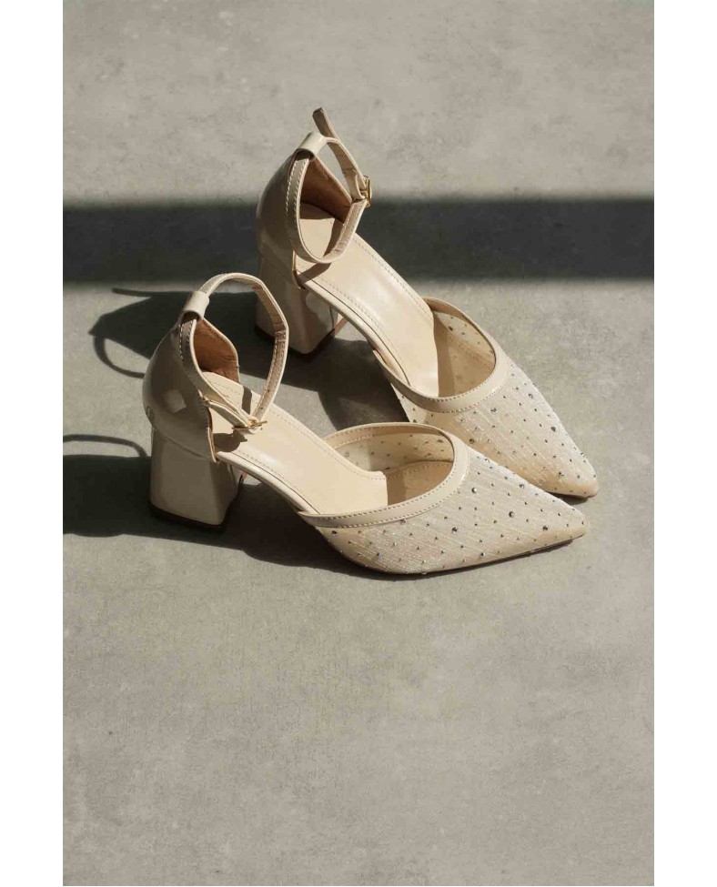 Tekstil Kumaş Taşlı Kadın Topuklu Ayakkabı TR08MS18B