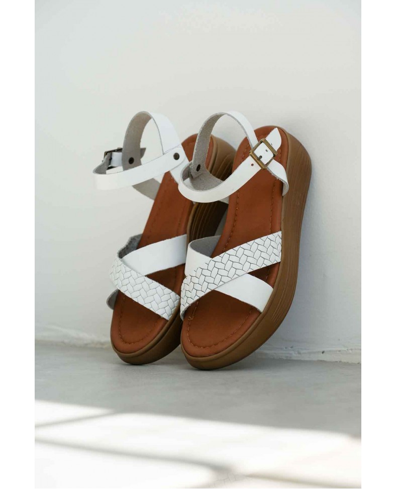 Beyaz Hakiki Deri Sandalet TR31MY58H