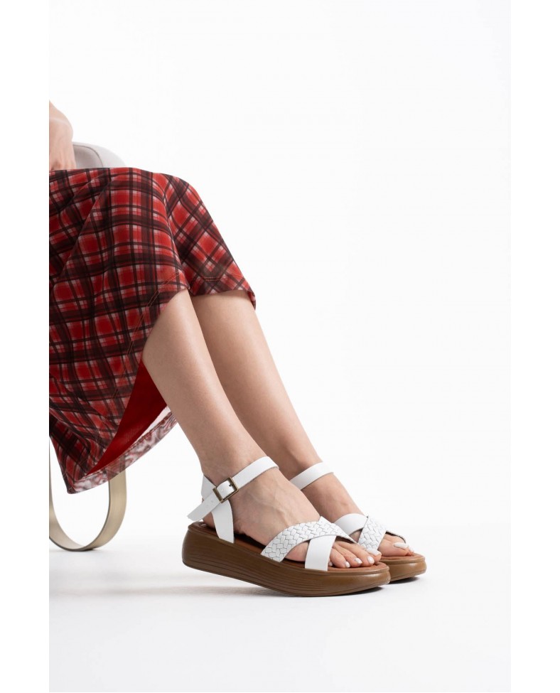 Beyaz Hakiki Deri Sandalet TR31MY58H