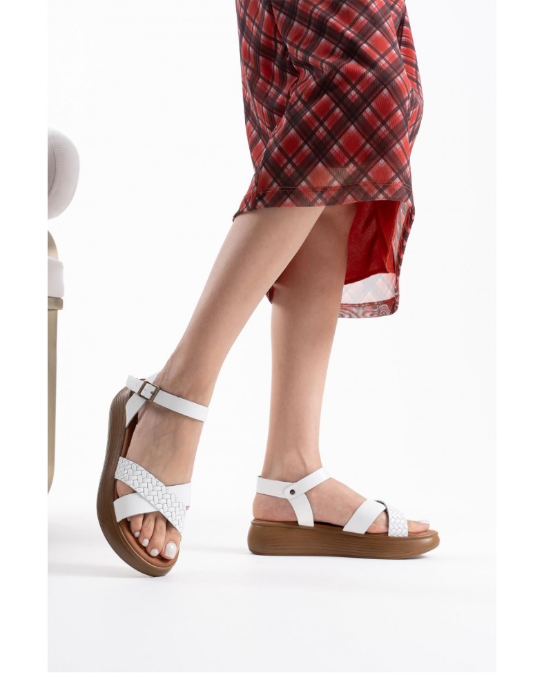 Beyaz Hakiki Deri Sandalet TR31MY58H