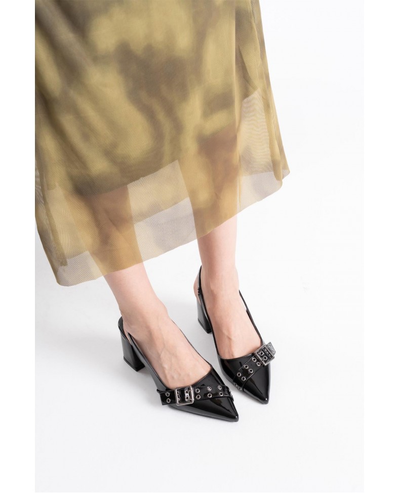 Siyah Rugan Kadın Topuklu Ayakkabı TR08MS07A