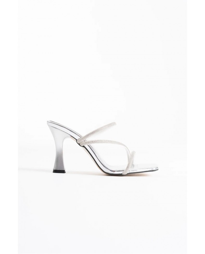 Gümüş Kadın Taşlı Topuklu Terlik TR20MY04F