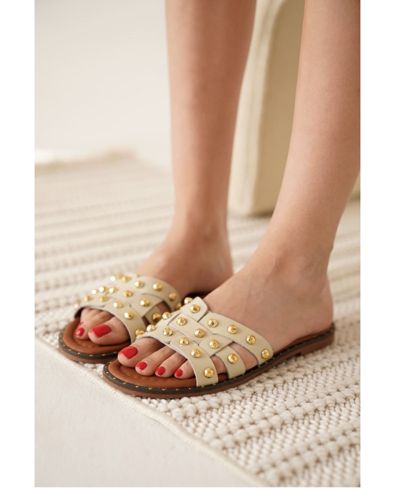 Bej Hakiki Deri Terlik TR31MY68C