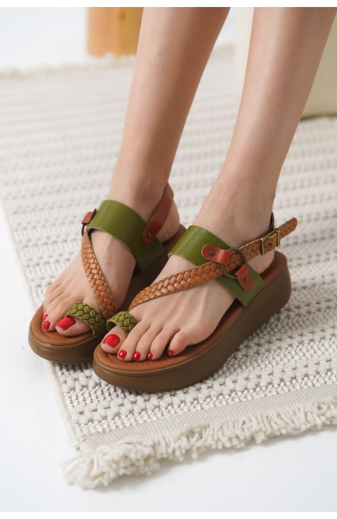 Çok Renkli Hakiki Deri Sandalet TR31MY64E