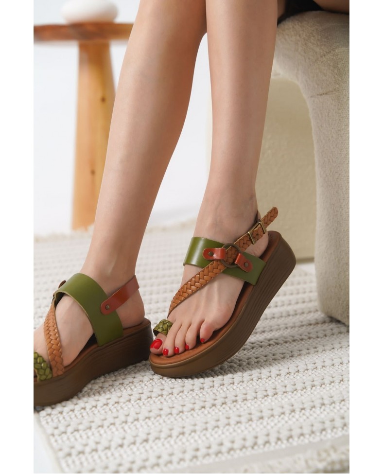 Çok Renkli Hakiki Deri Sandalet TR31MY64E