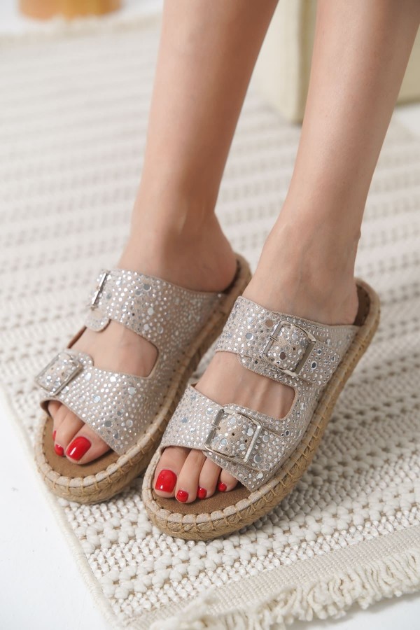 Süet Gri Taşlı Kadın Terlik TR35MY05G