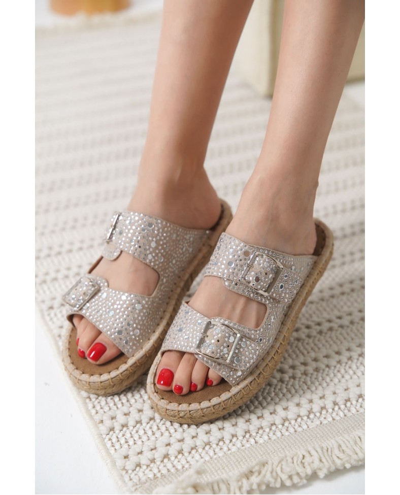 Süet Gri Taşlı Kadın Terlik TR35MY05G