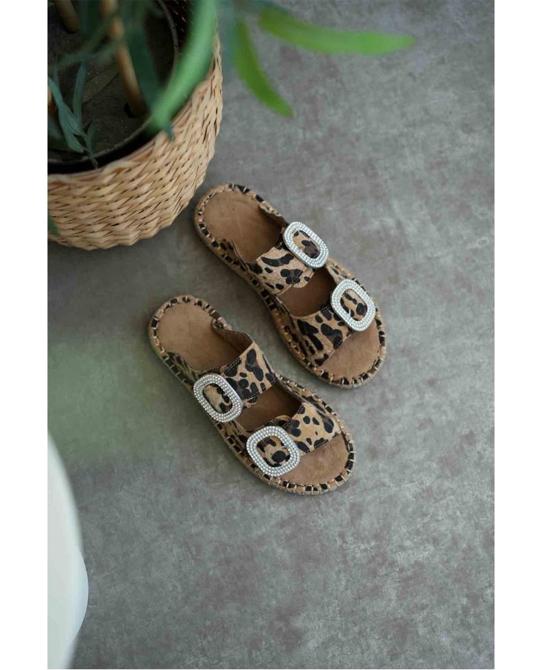 Süet Leopar Taşlı Kadın Terlik TR35MY05E