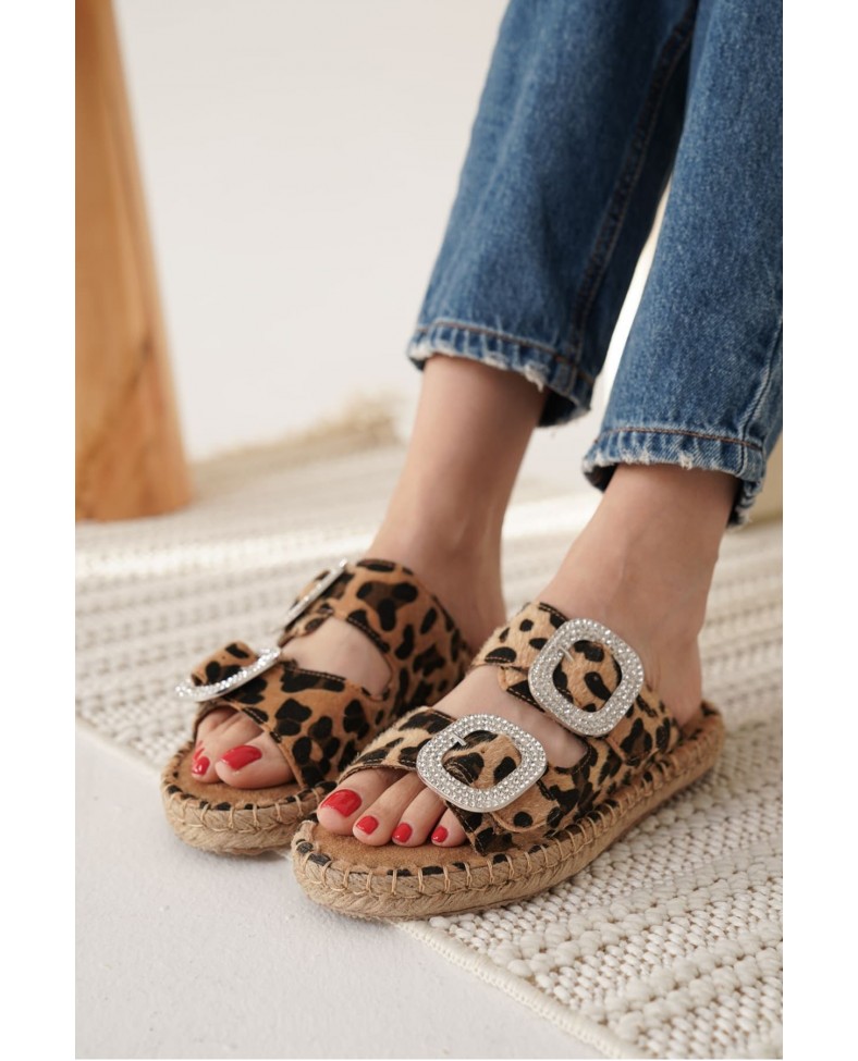 Süet Leopar Taşlı Kadın Terlik TR35MY05E