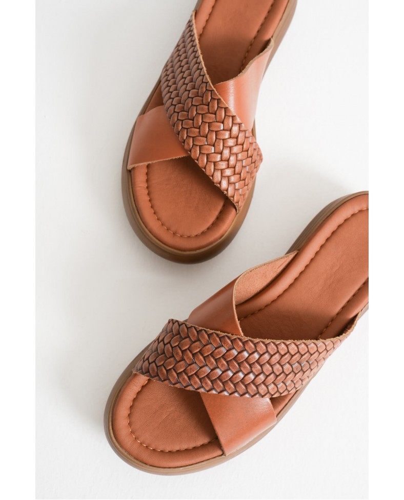 Taba Örgü Desenli Hakiki Deri Terlik TR31MY53L