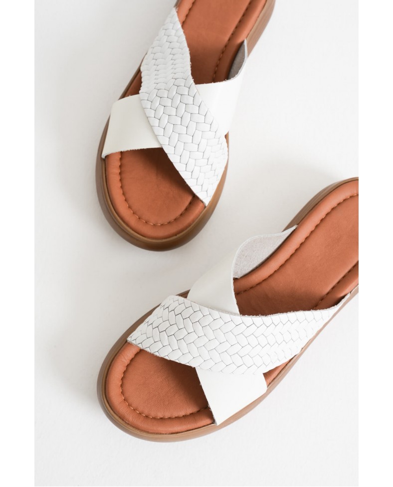 Beyaz Hakiki Deri Terlik TR31MY53M