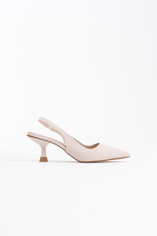 Kadın Bej Saten Topuklu Ayakkabı TR08MS08B