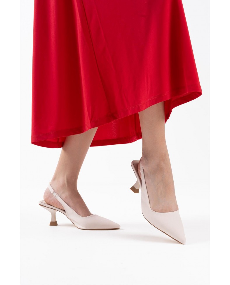 Kadın Bej Saten Topuklu Ayakkabı TR08MS08B