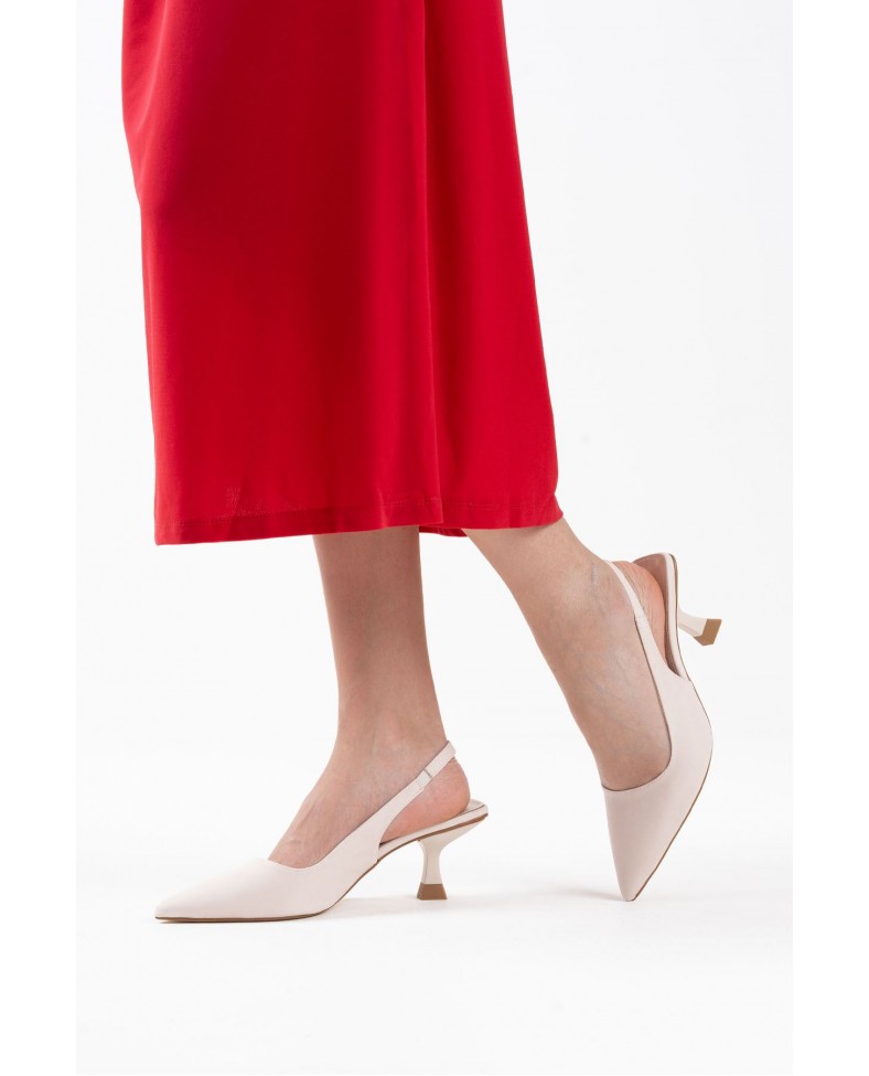 Kadın Bej Saten Topuklu Ayakkabı TR08MS08B