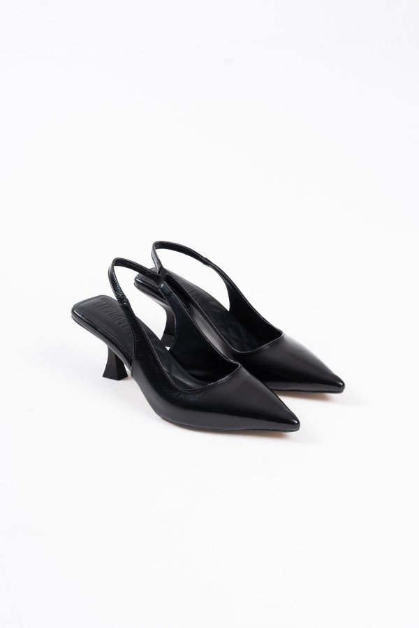 Kadın Siyah Kırışık Rugan Topuklu Ayakkabı TR08MS08C