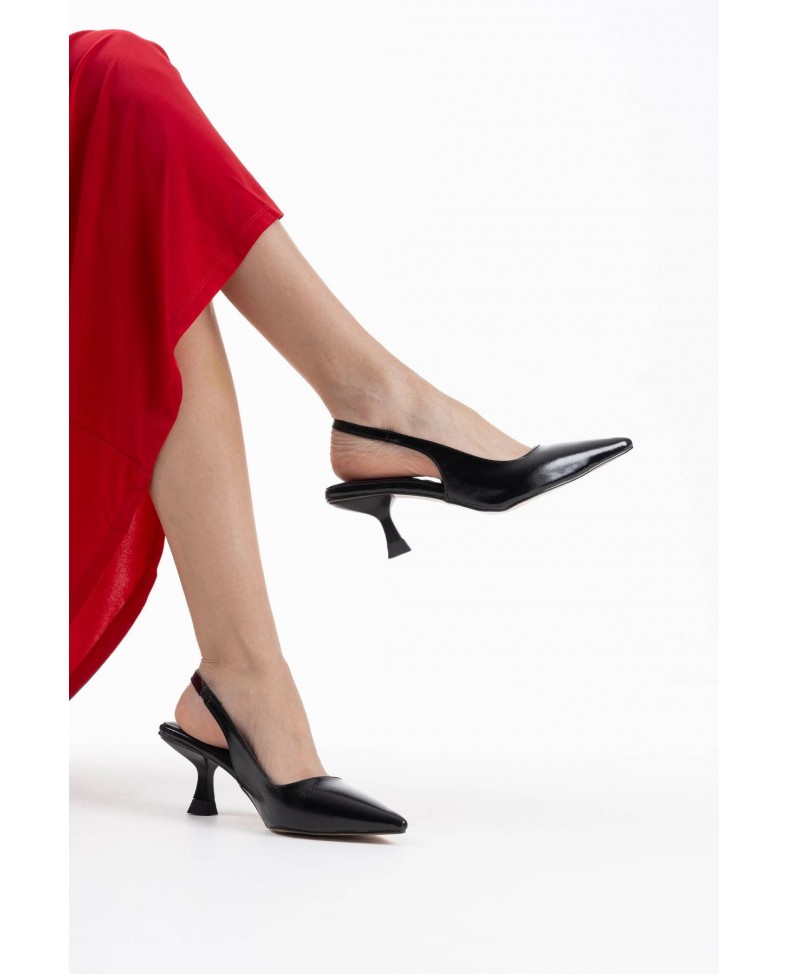 Kadın Siyah Kırışık Rugan Topuklu Ayakkabı TR08MS08C