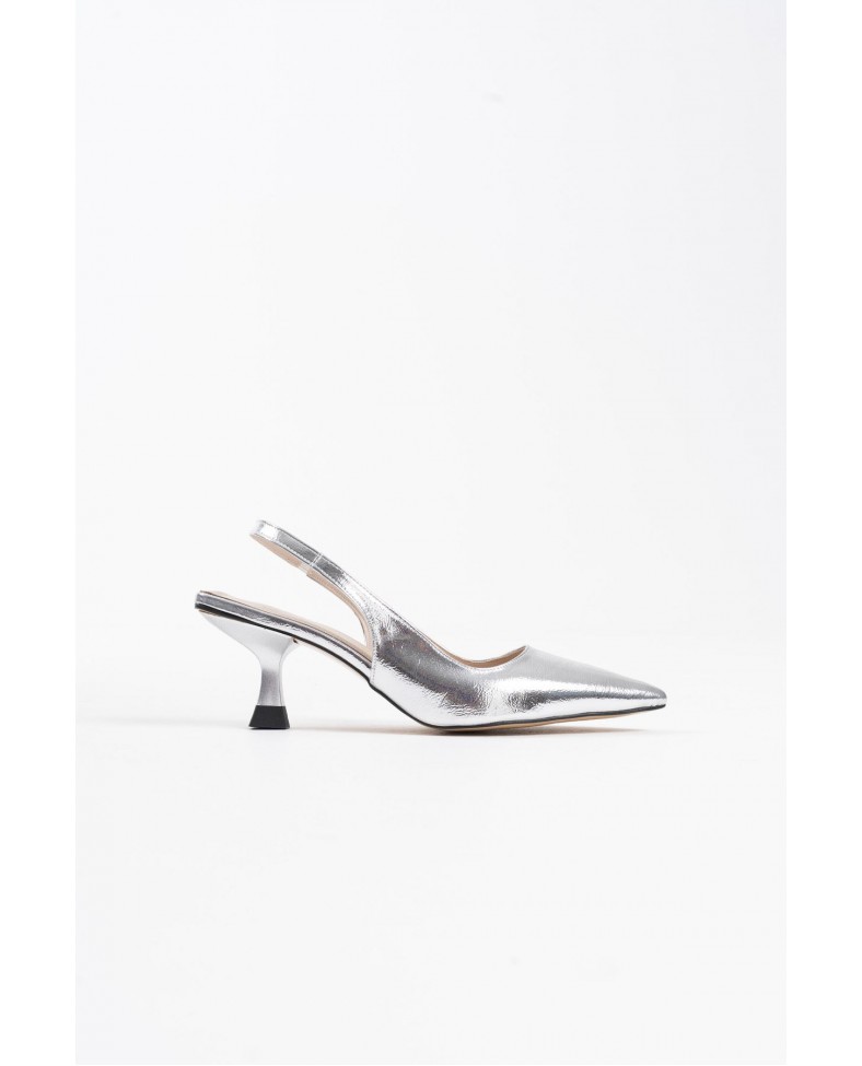 Kadın Gümüş Kırışık Rugan Topuklu Ayakkabı TR08MS08D