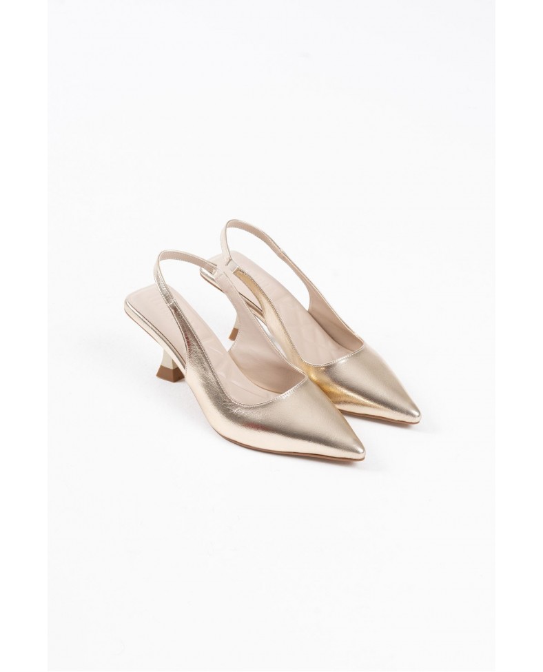 Kadın Altın Kırışık Rugan Topuklu Ayakkabı TR08MS08E