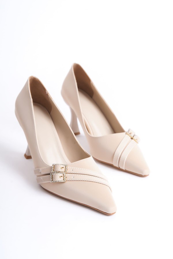 Kadın Bej Saten Topuklu Ayakkabı TR08MS25B