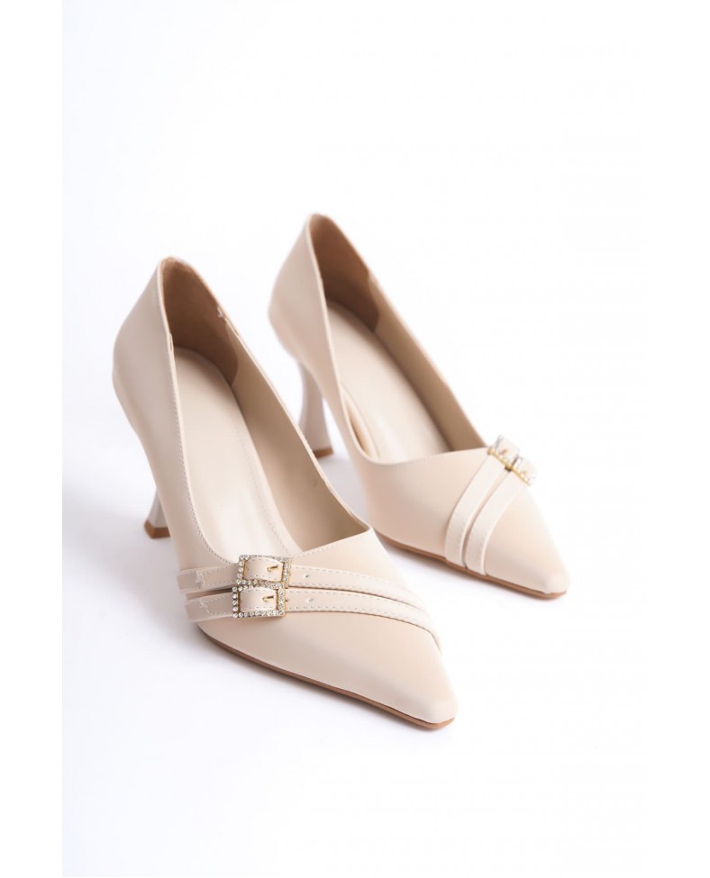 Kadın Bej Saten Topuklu Ayakkabı TR08MS25B