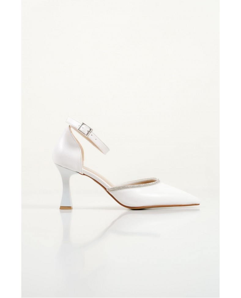 Taşlı Kadın Beyaz Topuklu Ayakkabı TR12MS02B