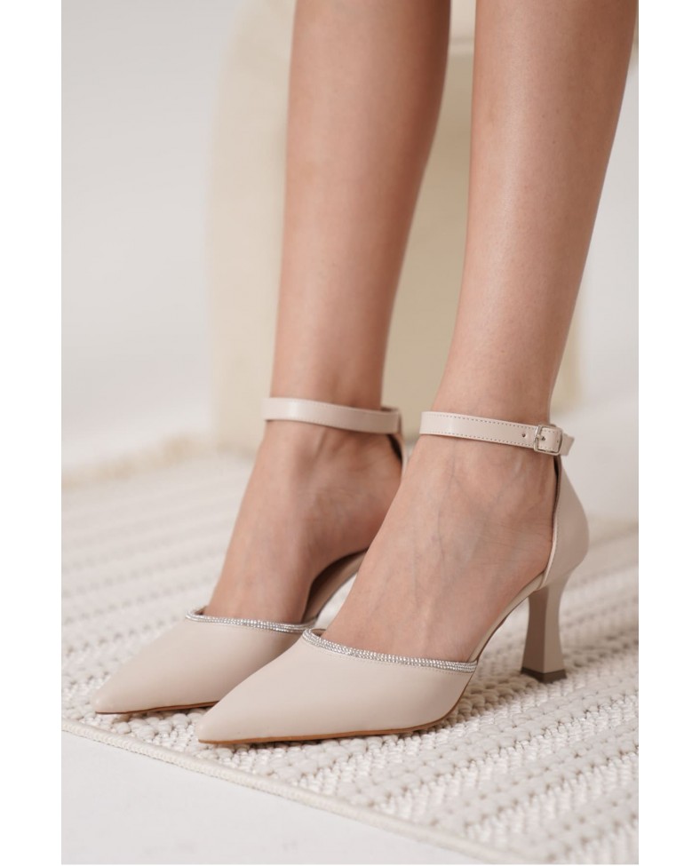 Taşlı Kadın Bej Topuklu Ayakkabı TR12MS02C