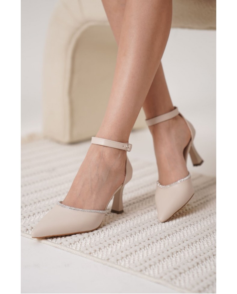 Taşlı Kadın Bej Topuklu Ayakkabı TR12MS02C