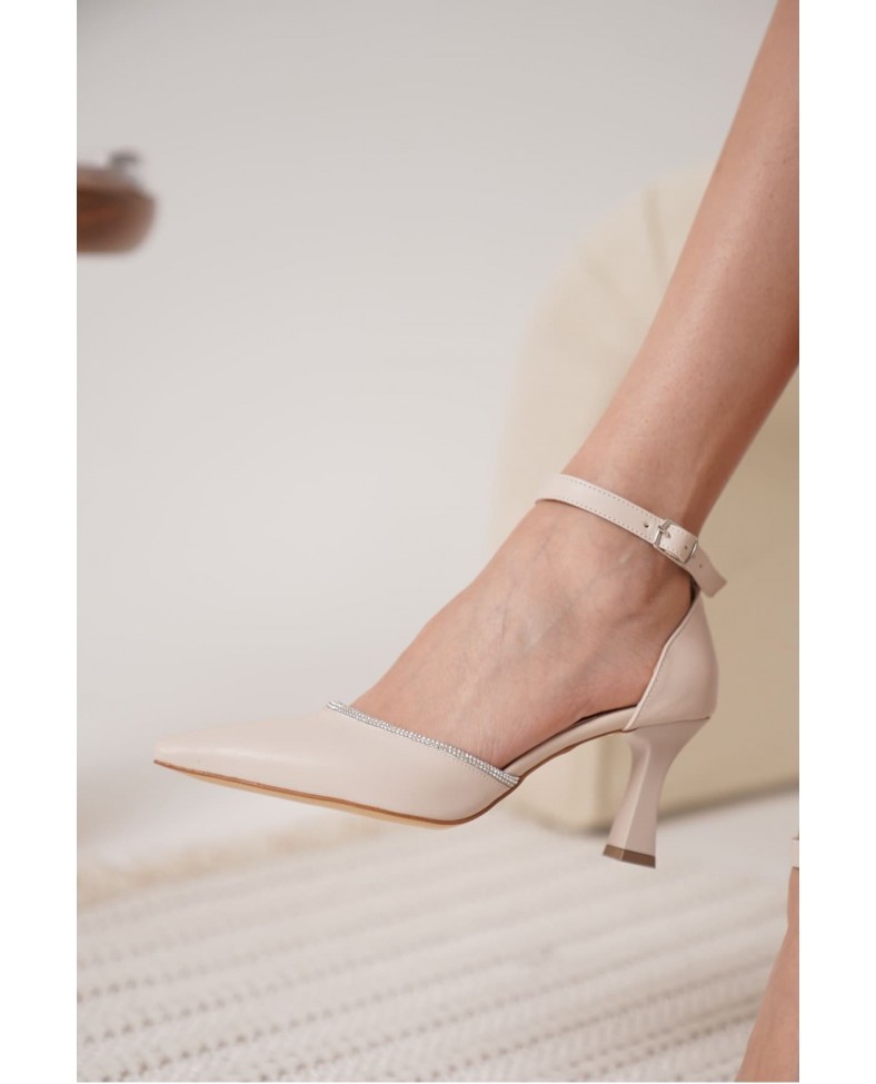 Taşlı Kadın Bej Topuklu Ayakkabı TR12MS02C