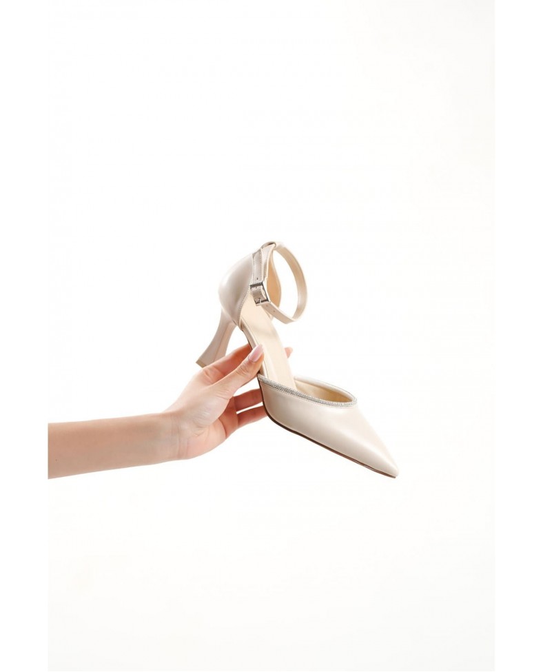 Taşlı Kadın Bej Topuklu Ayakkabı TR12MS02C