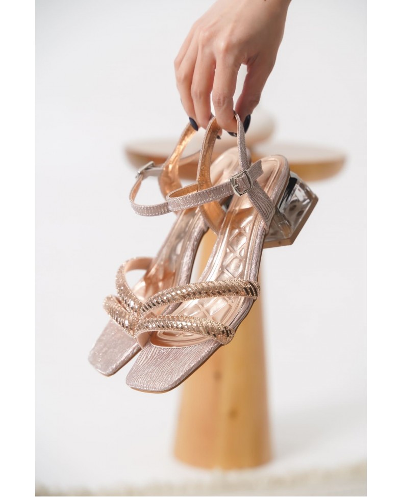 Rose Gold Taşlı Kadın Topuklu Sandalet TR25MY04D